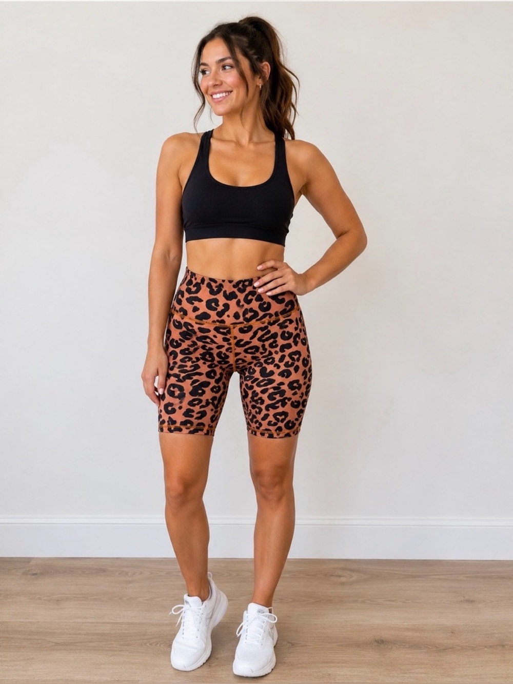 NWT Tottped Leopard Print High Waist Biker Shorts, Size Large